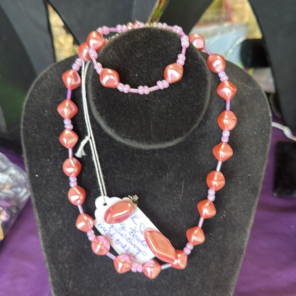 Pink beaded set clip on earrings teenagers